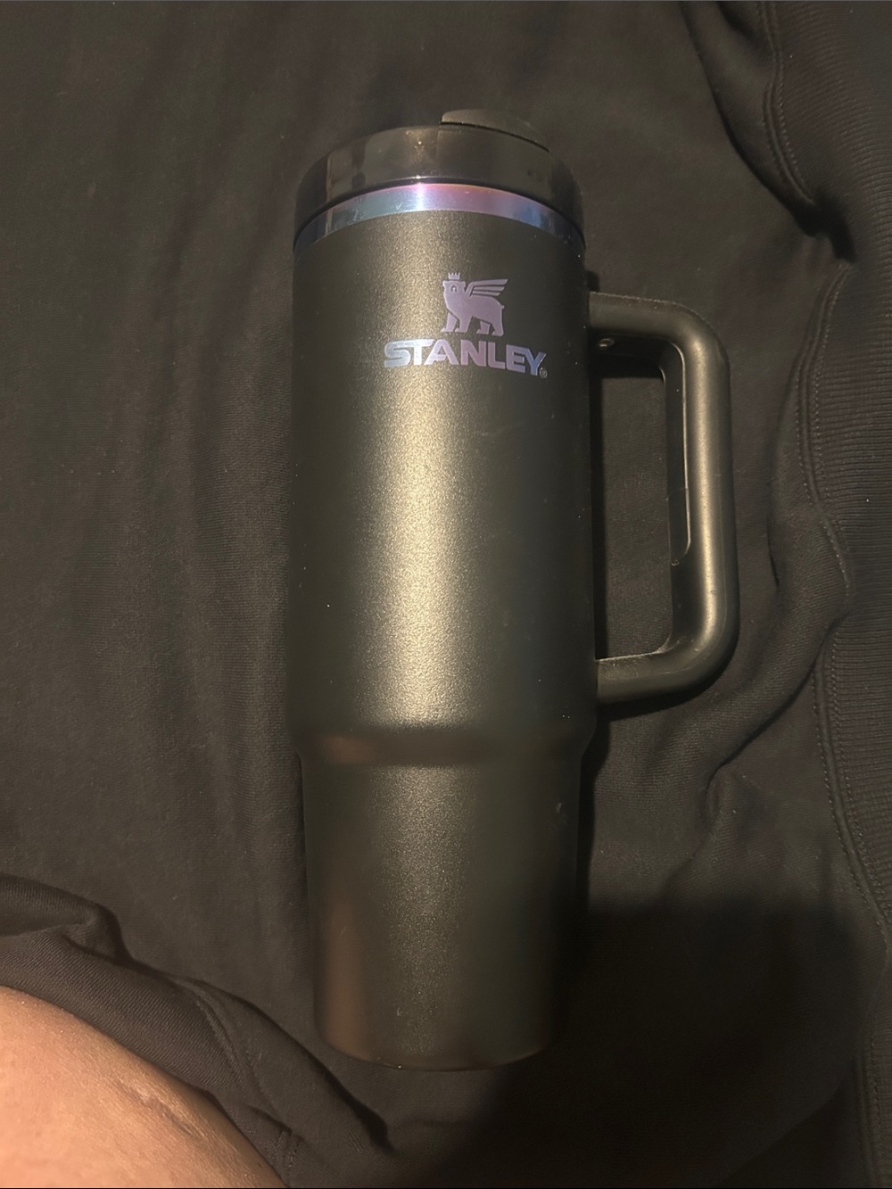 Stanley Black Travel Tumbler with Iridescent Logo Band
